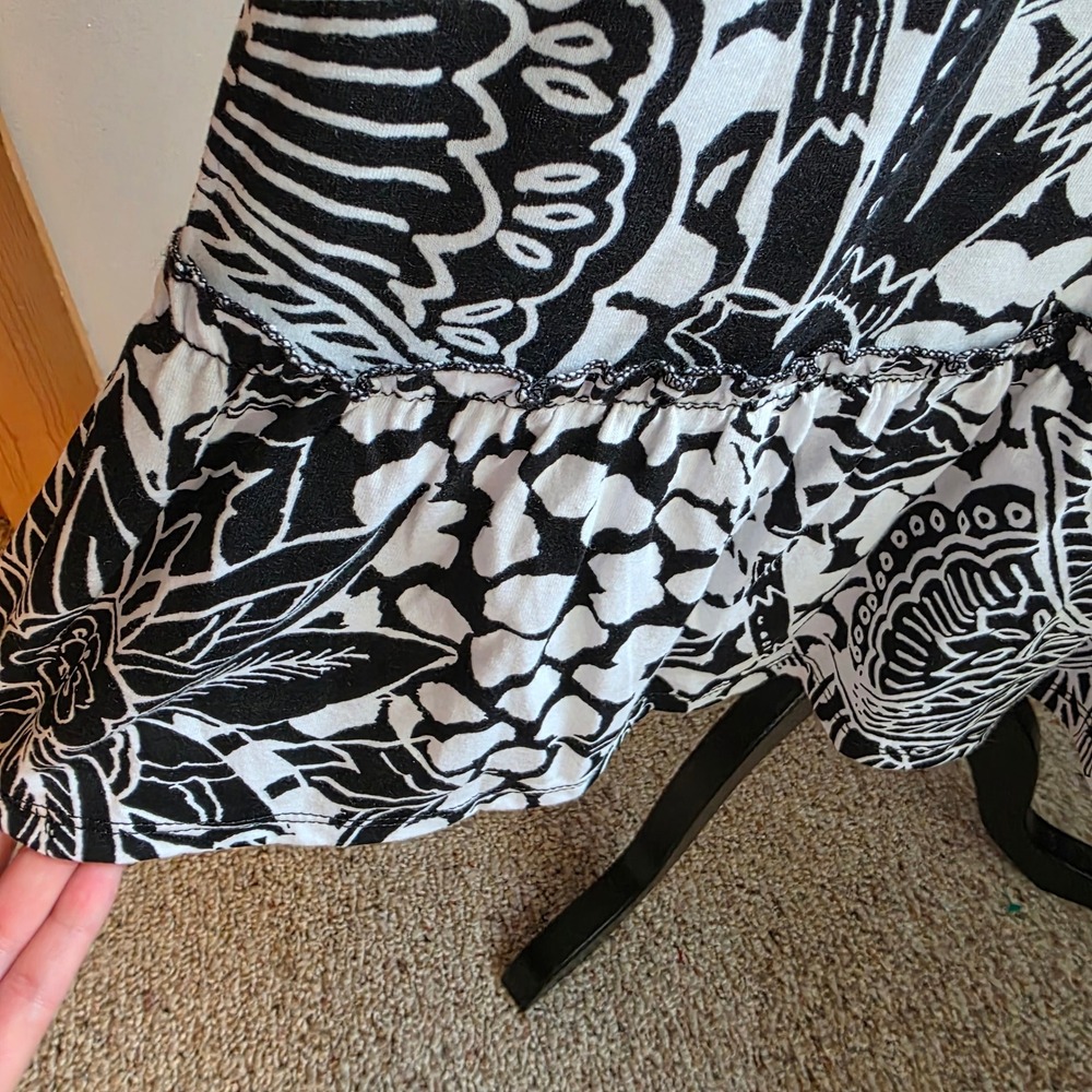 Fashion Bug VTG Y2K Black White Floral Paisley Smocked Empire Ruffle Midi Dress - Picture 3 of 8